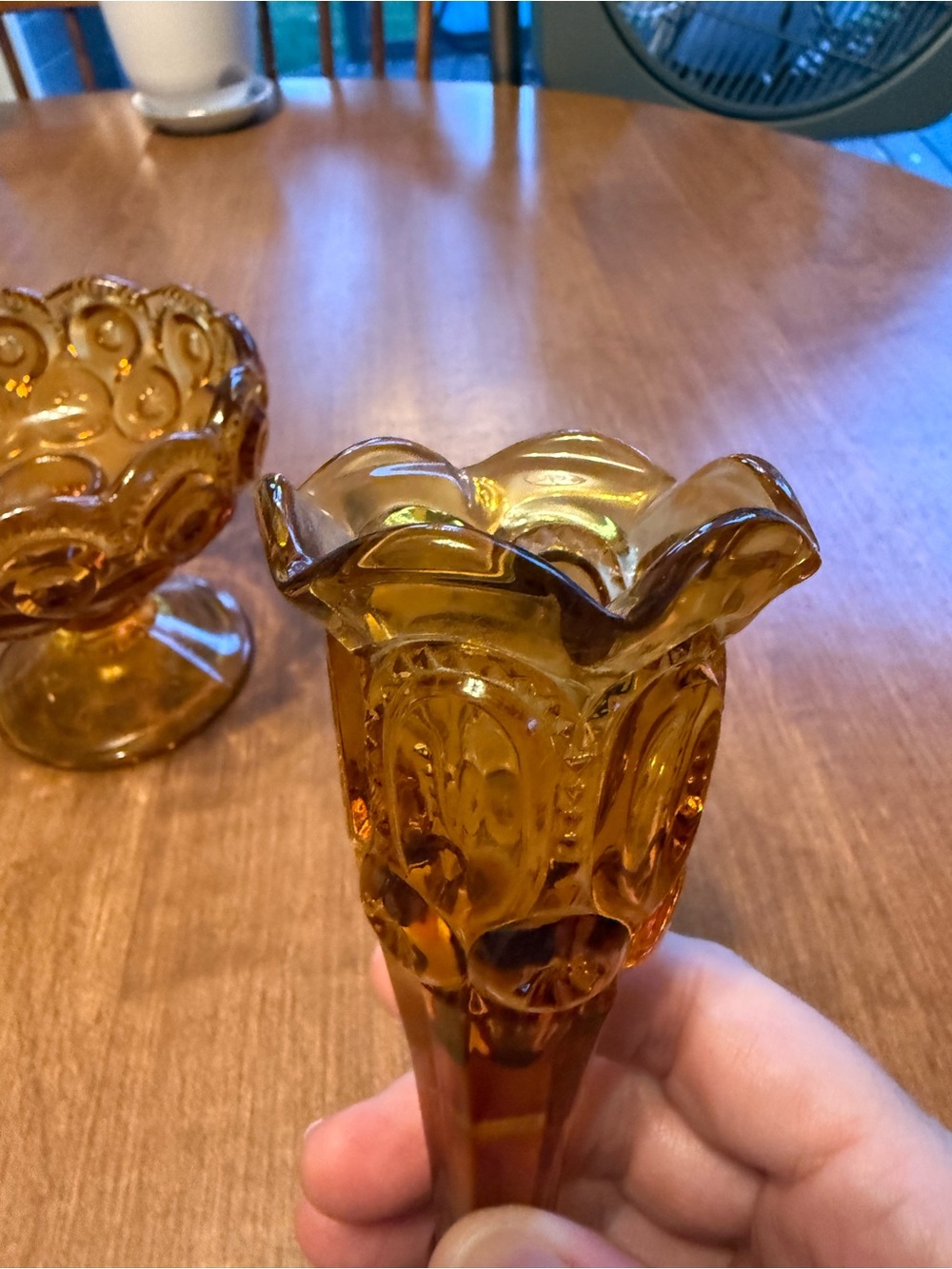 Vintage Moon and stars Amber single horn epergne - Picture 5 of 8